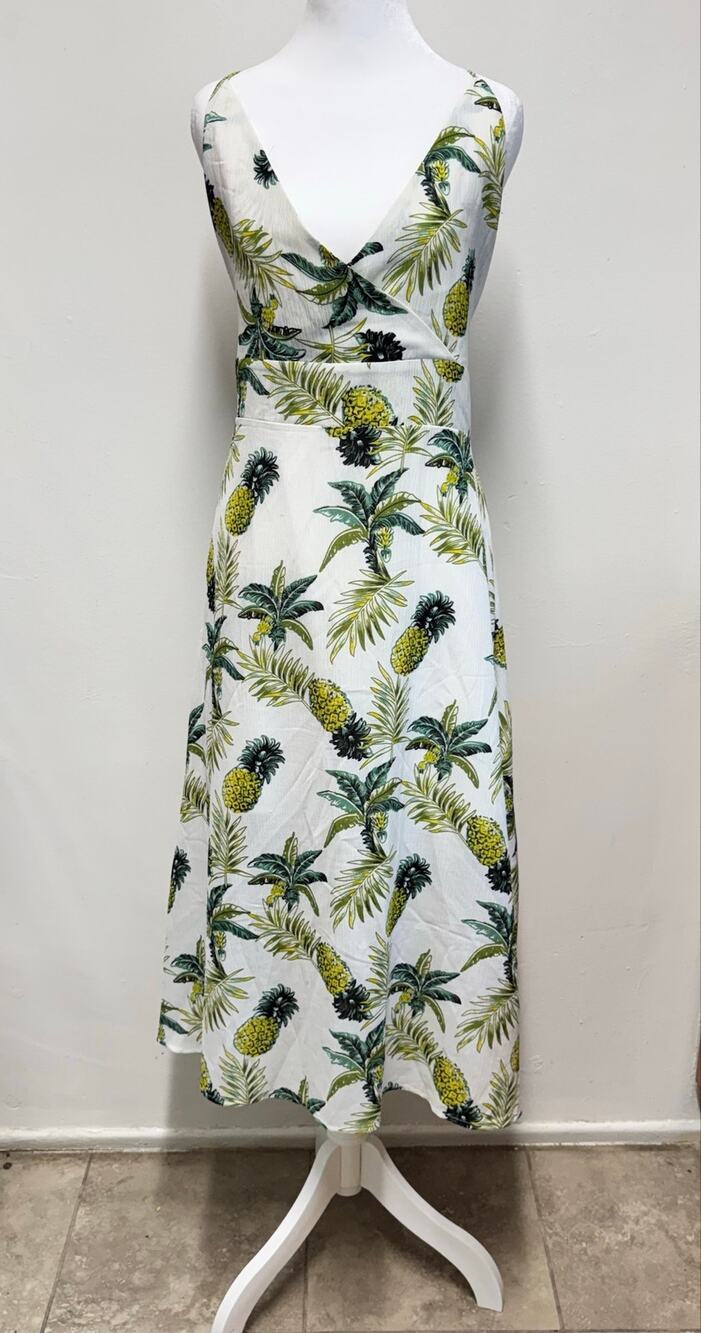 Coco Cabana Resort XL Pineapple Tropical WrapOpen Back Island Resort Midi Dress